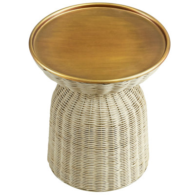 Lazaro Round Rattan Side Table In Burnished Brass Natural by Modway