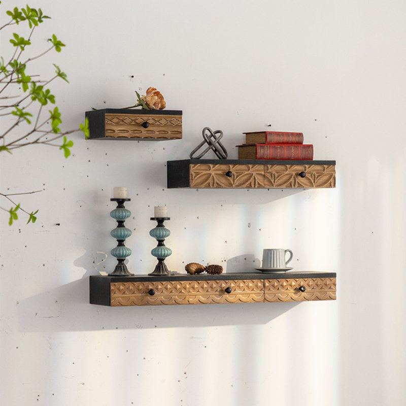 Tablette murale rustique sculptée | Rebords décoratifs de style maison de campagne