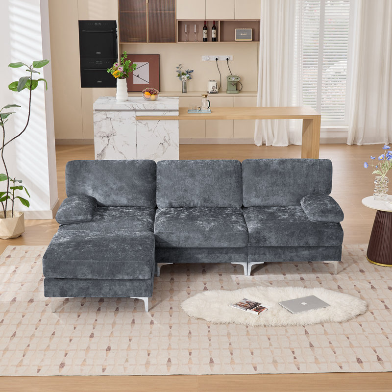 4-Piece 92.1"W Modular Sofa Sectional With Ottoman, Gray