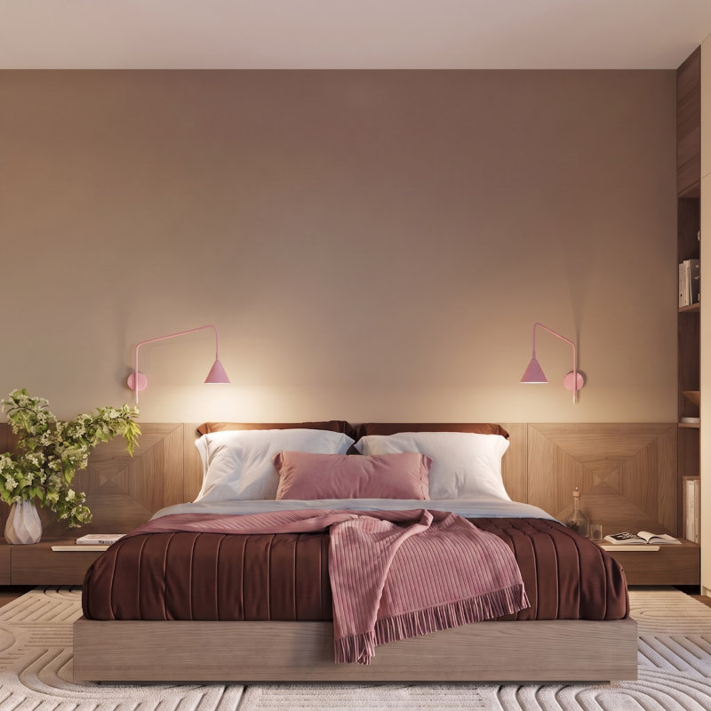 Nox Steel Flush Mounted Sconce, Wall lamp NOX 1 pink with a switch, Pink, 1 Light