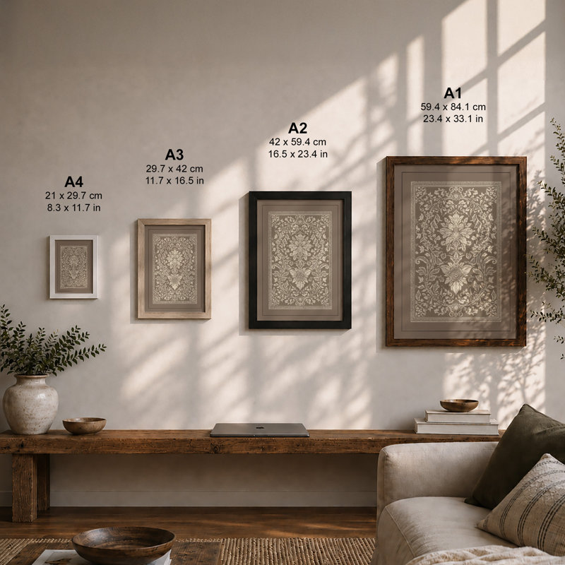 Ornamental Damask Botanical - Framed Print, Walnut, A4 - 29.7 x 21.0 cm