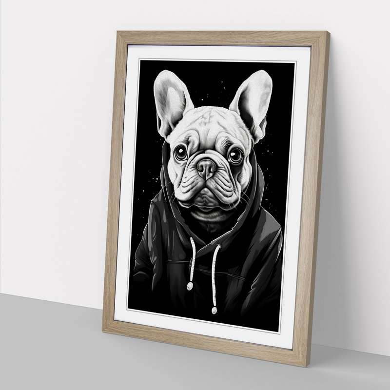 French Bulldog Line - Framed Print, 46cm H x 34cm W x 2cm D, Oak