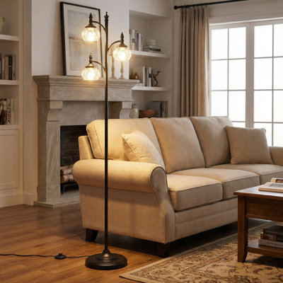 Tree Floor Lamps For Living Room 66.5'' Standing Lamp With 3 Rotatable Lights Glass Shade Modern Lamp For Living Room Bedroom Office(3LED Bulbs Included)