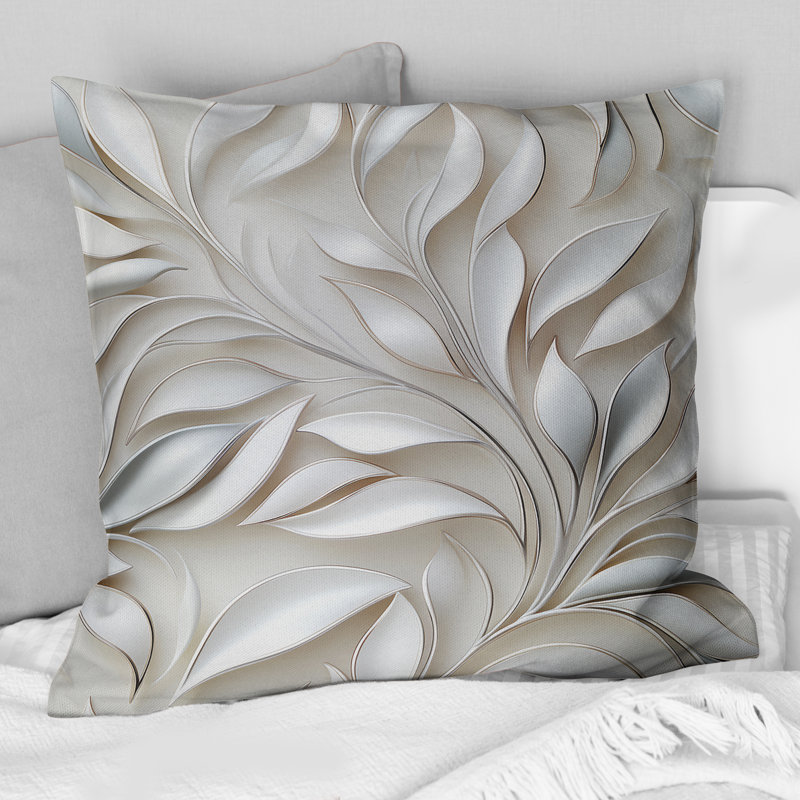 Motif de fleurs abstraites argentées et blanches - imprimé floral, H 18 po x l 18 po