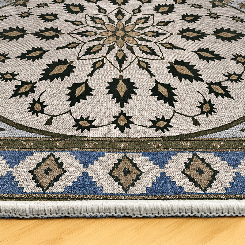 Isabel Collection Digital Print Cotton-Polyester Gray Beige Moroccan Rug, Runner 4' x 14'10"