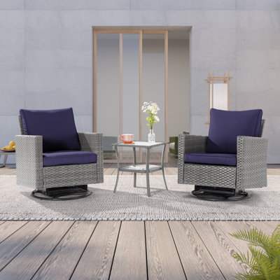  Ensemble de conversation pour 2 personnes avec coussins et chaises berçantes pivotantes