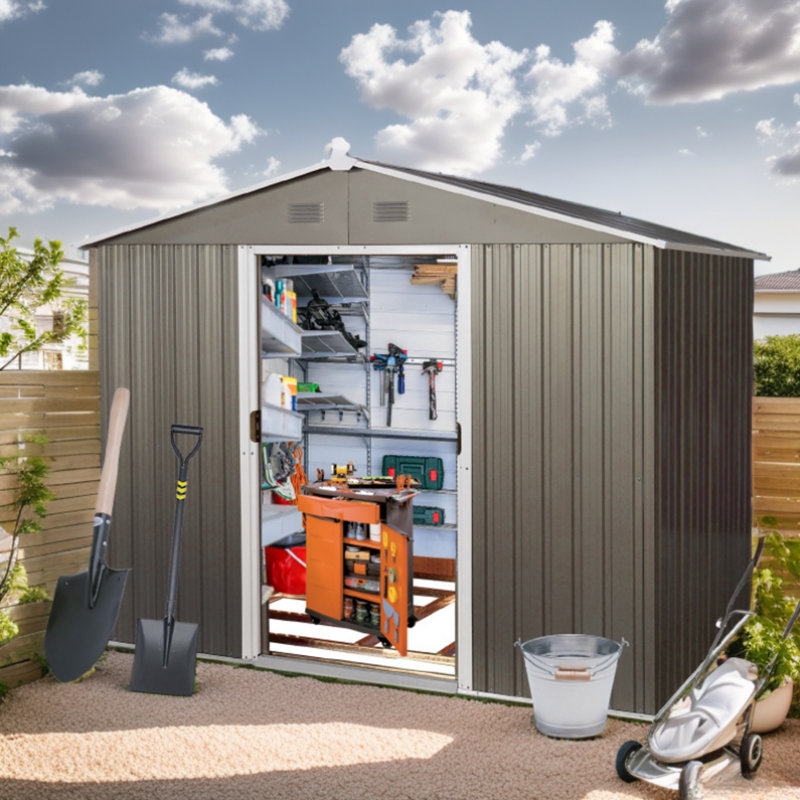 Metal Storage Shed, Gray, 70.85" H x 72.46" W x 42.93" D