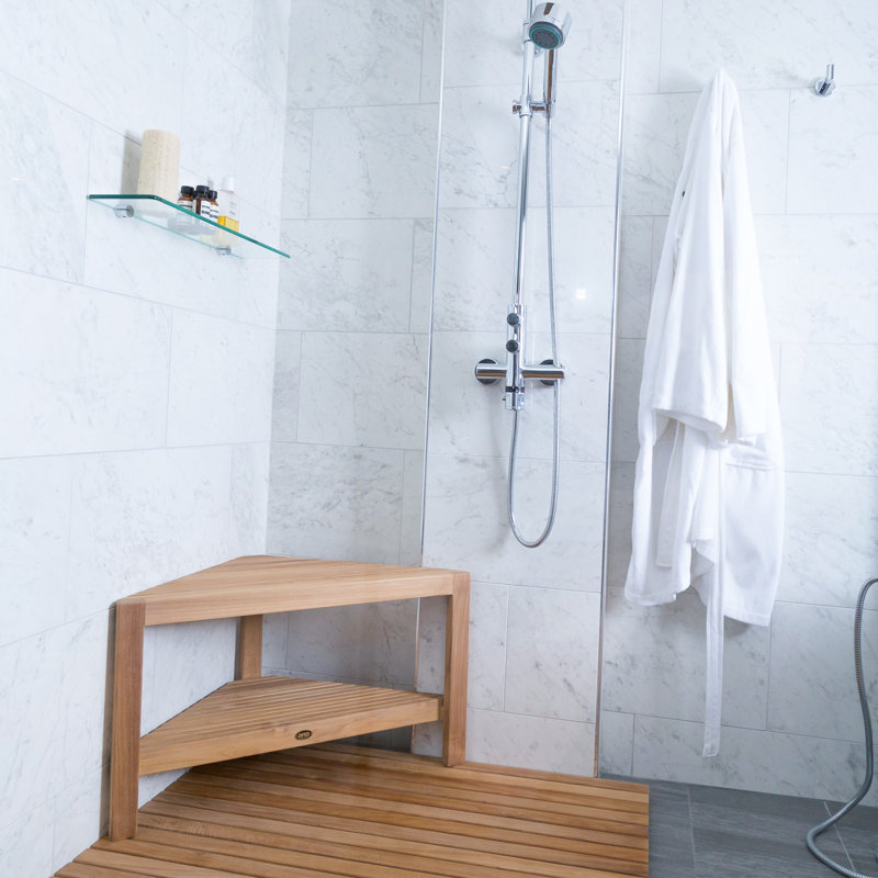 Hieu 31.5'' W Teak Corner Shower Bench