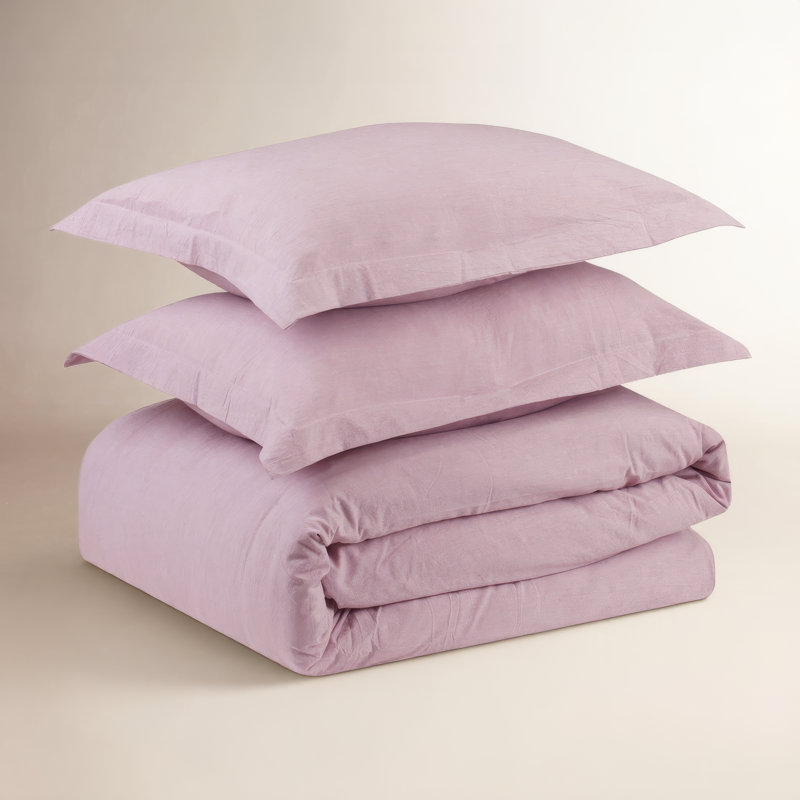 100% Cotton Crinkle Washed Duvet Cover Set, Full/Queen Duvet Cover + 2 Shams, Lavender