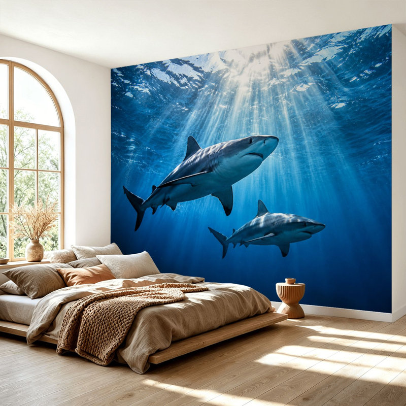 Papier peint auto-adhésif Great White Sharks, L 69 po x l 96 po