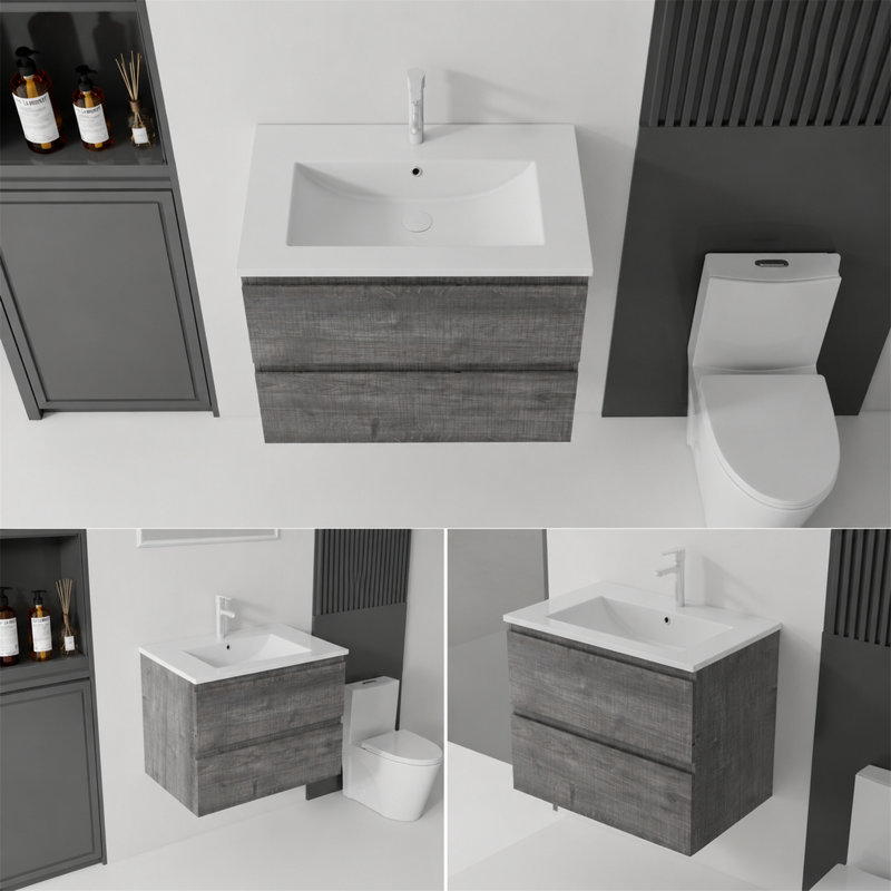 Single Bathroom Vanity with Ceramic Top, Gris