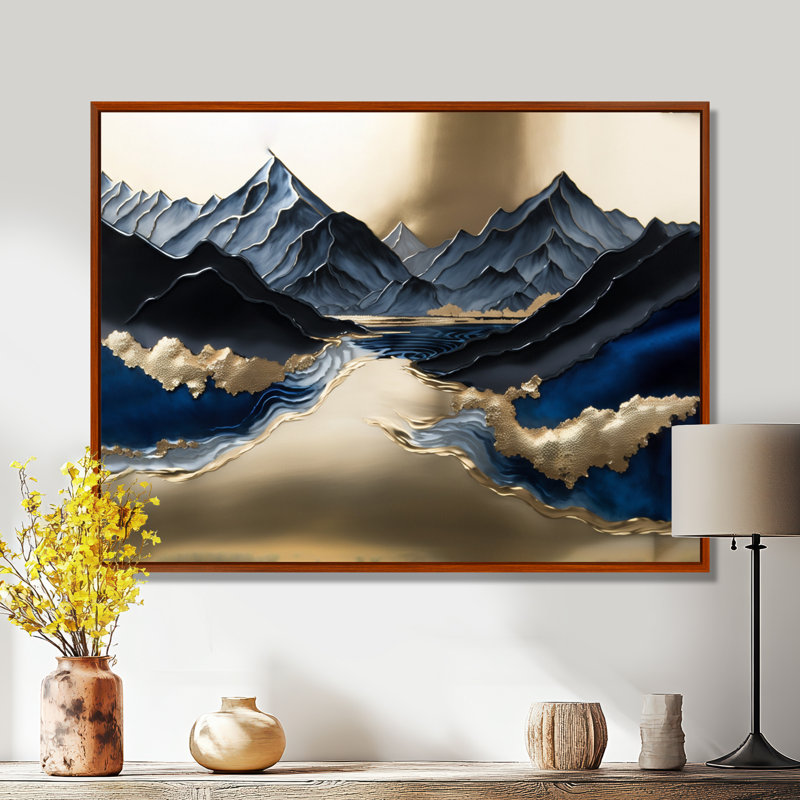 Geismar Golden Mountains And River - montagnes, impression sur toile, H 30 po x l 40 po x P 1,5 po, Cadre flottant brun
