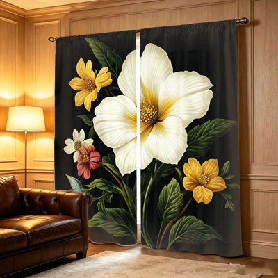 2Pcs Floral Curtains, Vintage botanical print, Light Filtering Fabric, Rod Pocket Design, Decorative for Living Room Bedroom Balcony Kitchen Home Decor