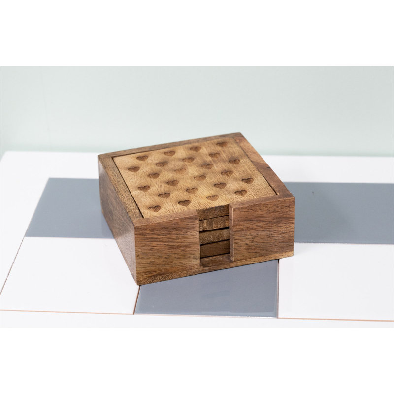 Wood Square 4 Piece Coaster Set