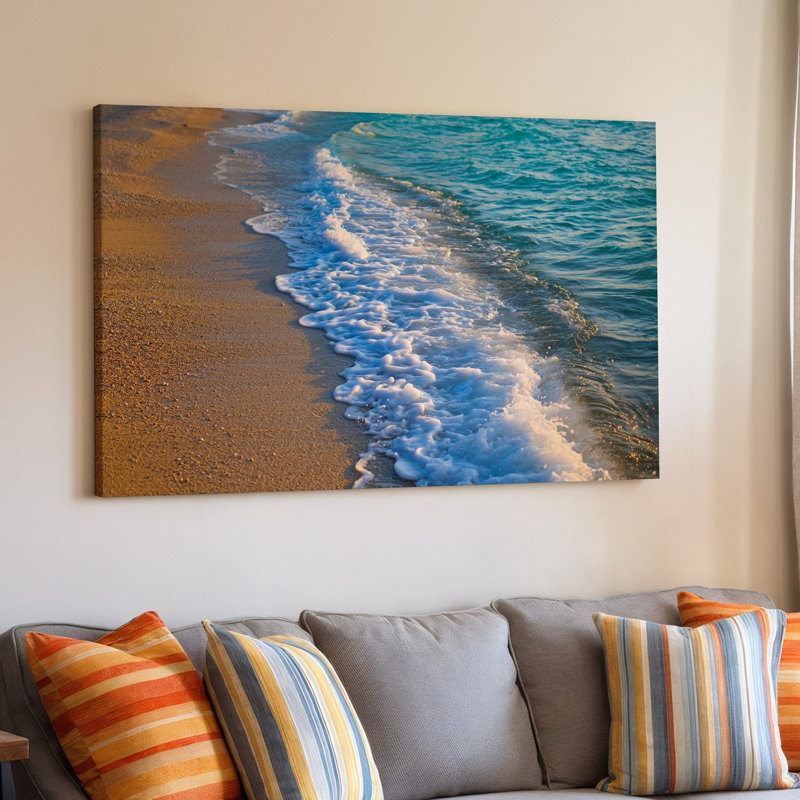 Toile, vue rapprochée d'une scène de plage tranquille au coucher de soleil, H 30 po x l 30 po