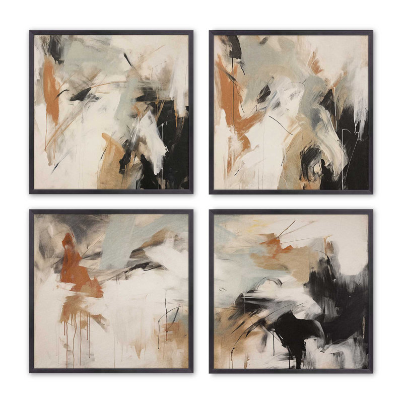 Chaotic Crescendo, ensemble de 4 impressions sur toile dans un cadre argent poli, 12 po x 12 po, Zinc patiné