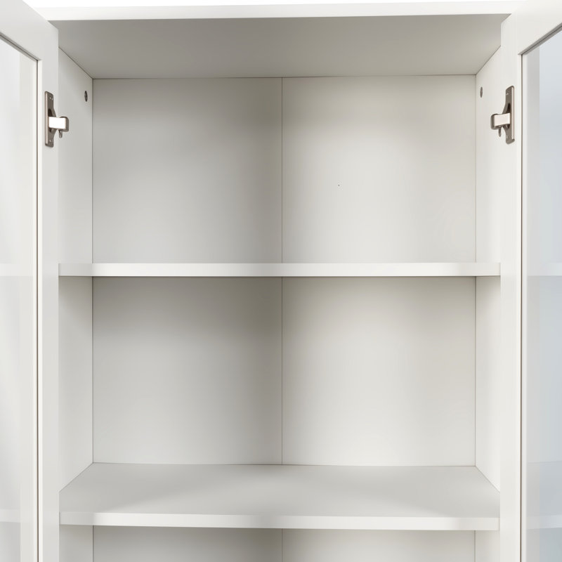 Armoire de présentation moderne en bois à 4 niveaux avec 2 portes coulissantes et 72,71 po de hauteur pour le garde-manger et l'organisation de salon