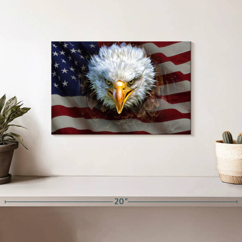 Aigle à tête blanche sur le drapeau américain, H 8 po x l 12 po