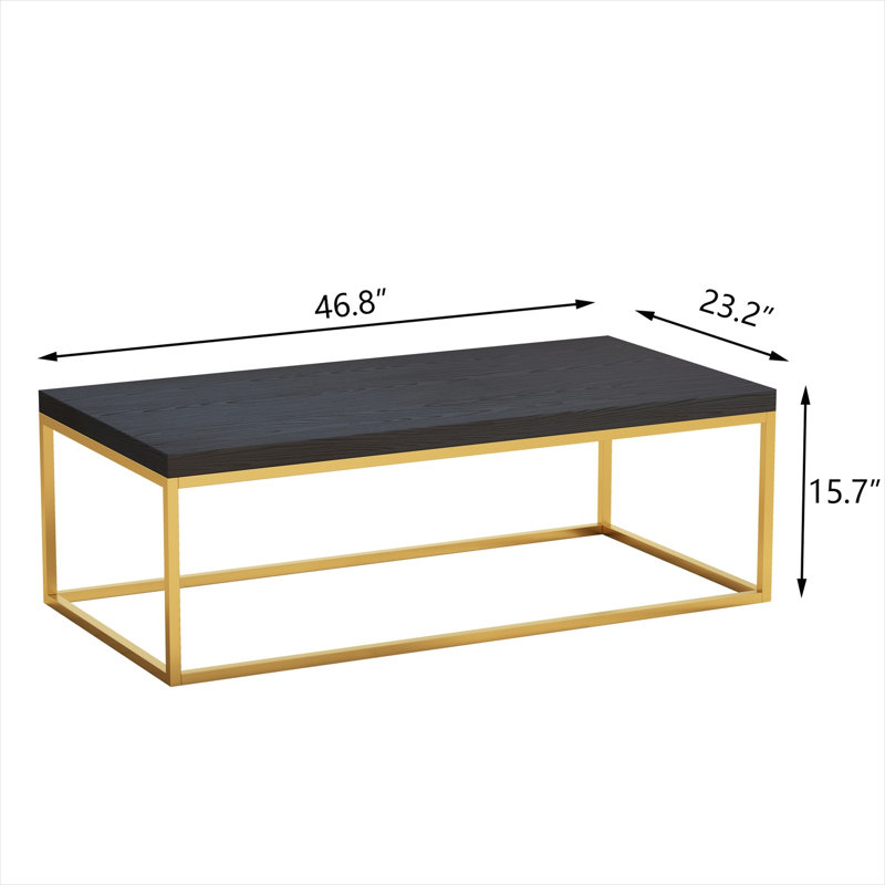 Table basse de 46,8 pouces avec plateau en faux bois noir mat et structure en métal, style industriel
