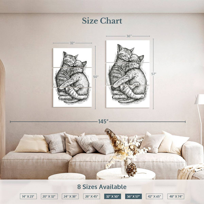 Deux chats câlins Brampt, H 50 po x l 32 po