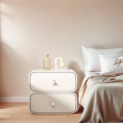 Table de chevet, petite table de chevet, petite table de chevet avec commode à 2 tiroirs et poignée en microfibre (blanc)