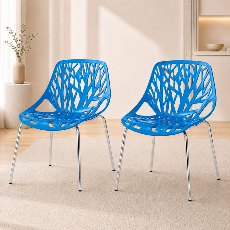 Chaises d'appoint empilables avec dossier à découpes florales et pieds en acier inoxydable - sièges de cuisine, de restaurant ou de banquet modernes