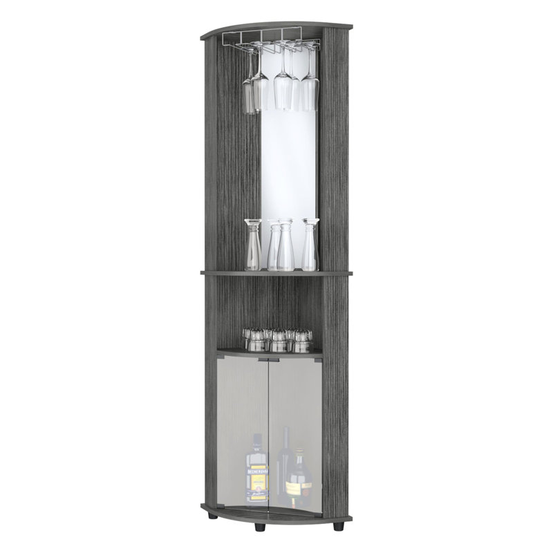 Armoire en chêne à 3 tablettes pour bar, avec portes en verre et unité de bar Home chic en chêne, solution de rangement simple