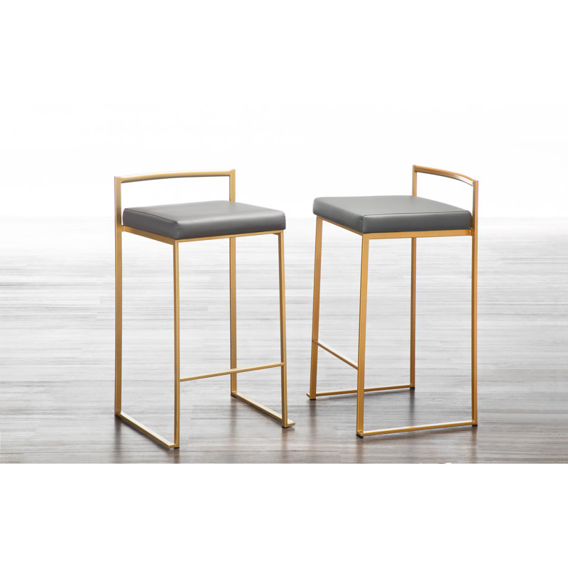 Tabouret de bar et de comptoir Derik, Or, Tabouret de comptoir (siège d'une hauteur de 27 p, Similicuir gris