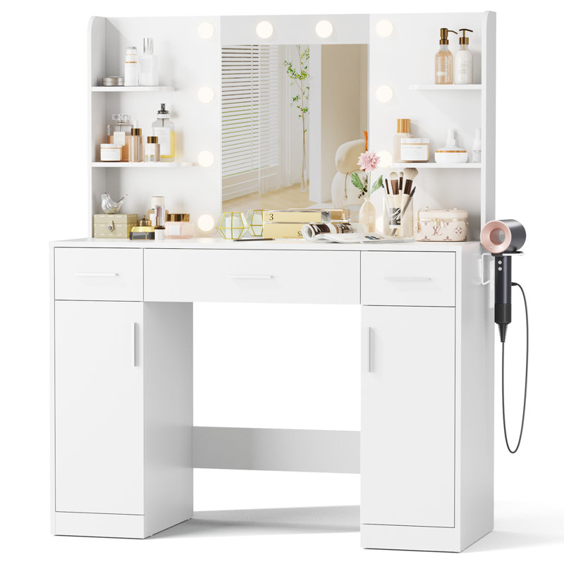Lumina Makeup Vanity with Power Outlet And 3 Modes Adjustable Lights,Makeup Table with 3 Drawers,2 Cabinets