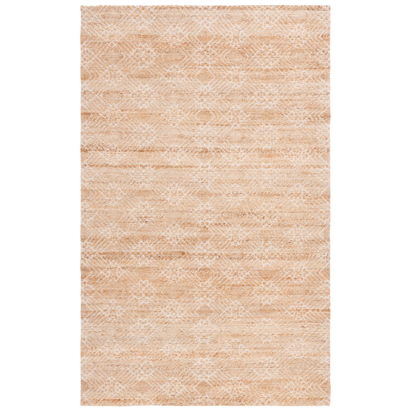 Courtdale Natural Fiber Handloomed Jute Cotton Geometric Rug in Ivory/Natural, Rectangle 3' x 5'