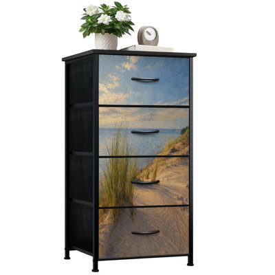 Dresser for Bedroom with 4 Storage Drawers sand grass lake michigan coast sleeping bear dunes Dressers Chest of Drawers Steel Framed Fabric Closet Organizers for Dorm Entryway