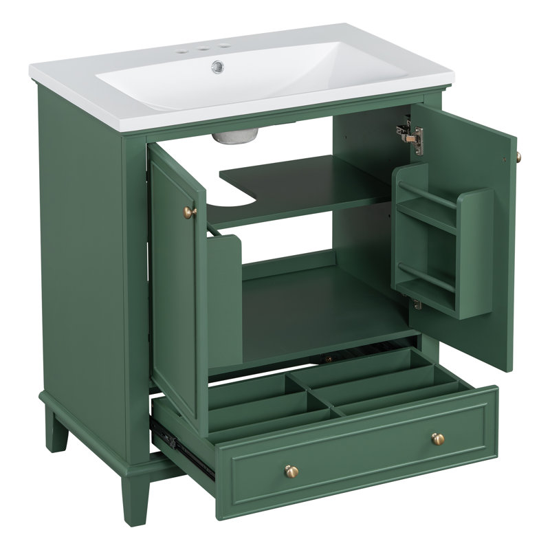 Issachar 30'' Single Bathroom Vanity with Ceramic Top, Gray/Silver, 4" Centerset