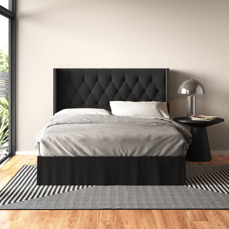Bellavia Tufted Upholstered Panel Bed, Twin, Black