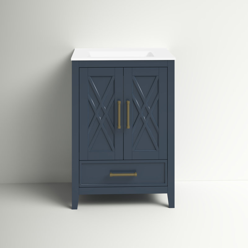 Brecken 23.88'' Single Bathroom Vanity with Vitreous China Top, Franklin Blue