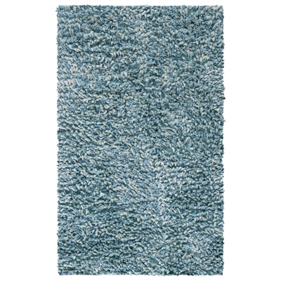 Tapis bleu clair à poils longs fabriqué à la main Hucksley