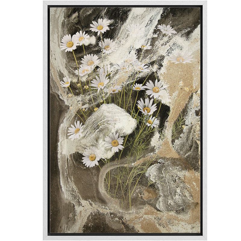 Reproduction d'art sur toile encadrée, "Green Daisy Flowers", Blanc, H 36 po x l 24 po