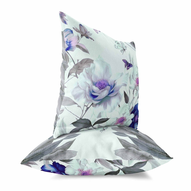 Coussin décoratif réversible Leafy Lepidoptera Medley, Bleu / vert, H 26 po x l 26 po