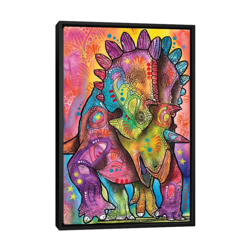 « tricératops », impression sur toile, H 26 po x l 18 po x P 1,5 po, Toile avec cadre noir, Pas de tapis