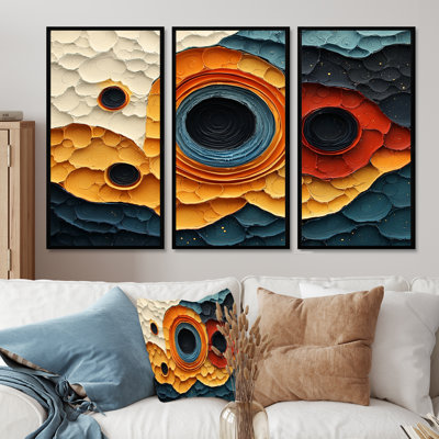 Geometric Eclipse Of Biomorphism Galaxy III - Abstract Spirals Large Wall Art - 3 Panels