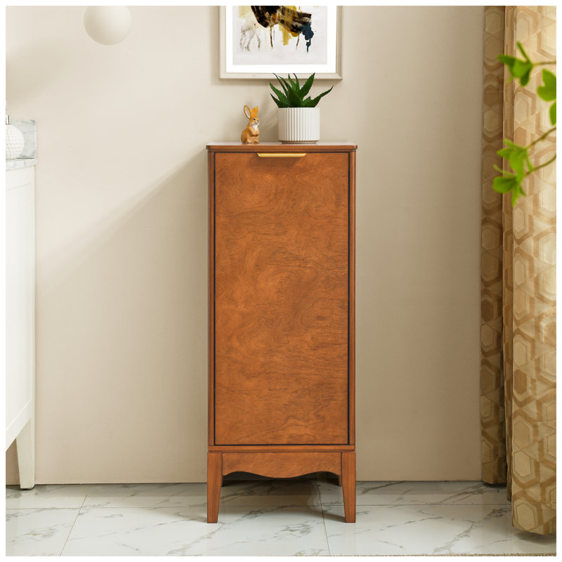 Armoire de plancher de salle de bain autoportante étroite brun antique avec tablette de rangement