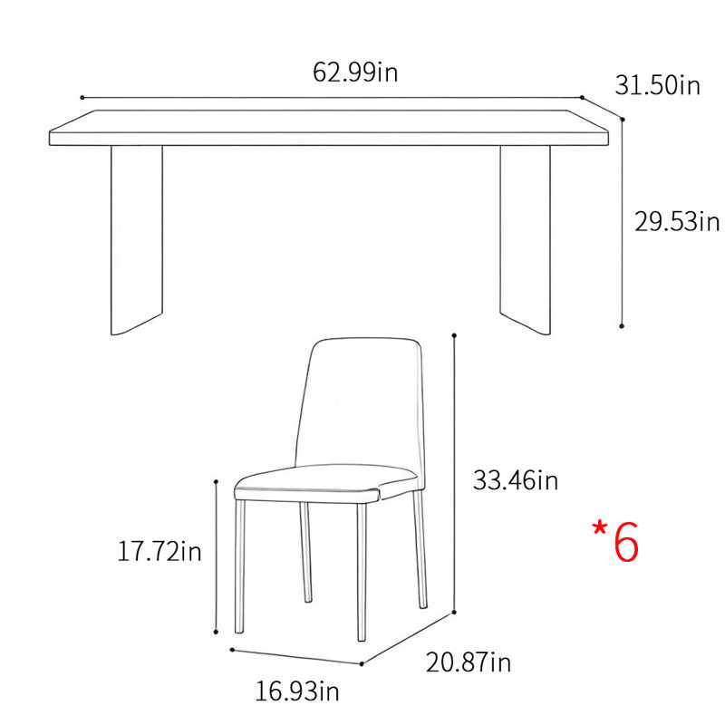 Ensemble de table de salle à manger simple de style italien, H 29,53 po x L 62,99 po x l 31,5 po