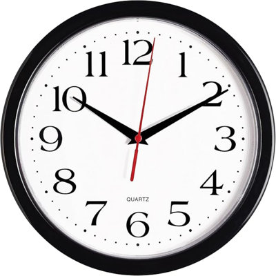 Bernhard Products Black Wall Clock Silent Non Ticking 10 Inch Quality Quartz Battery Operated Round Easy To Read Home/Office/Kitchen/Classroom/School Clock Sweep Movement