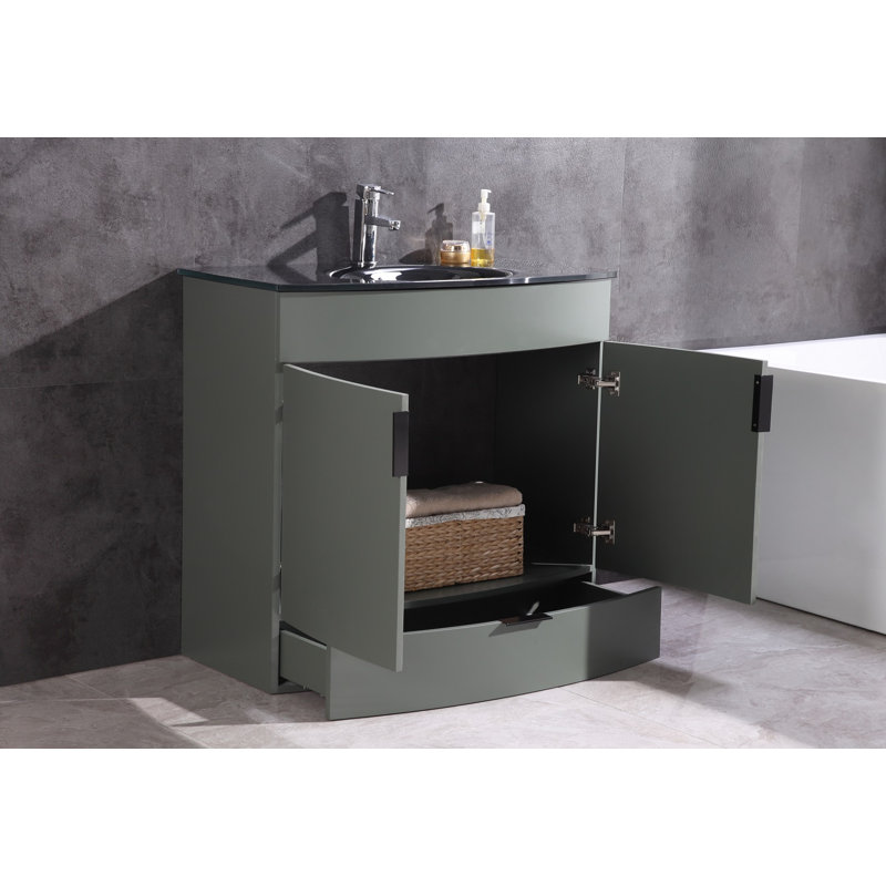 Boettcher 36'' Single Bathroom Vanity with Glass Top, Pewter Green