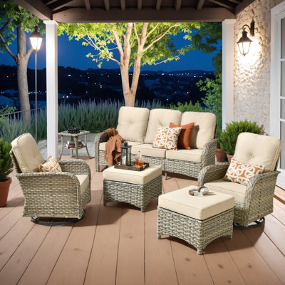Ensemble de conversation modulaire en osier 7 places avec coussins, ensemble d'invité modulaire moderne en rotin, ensemble de mobilier de patio avec accoudoirs