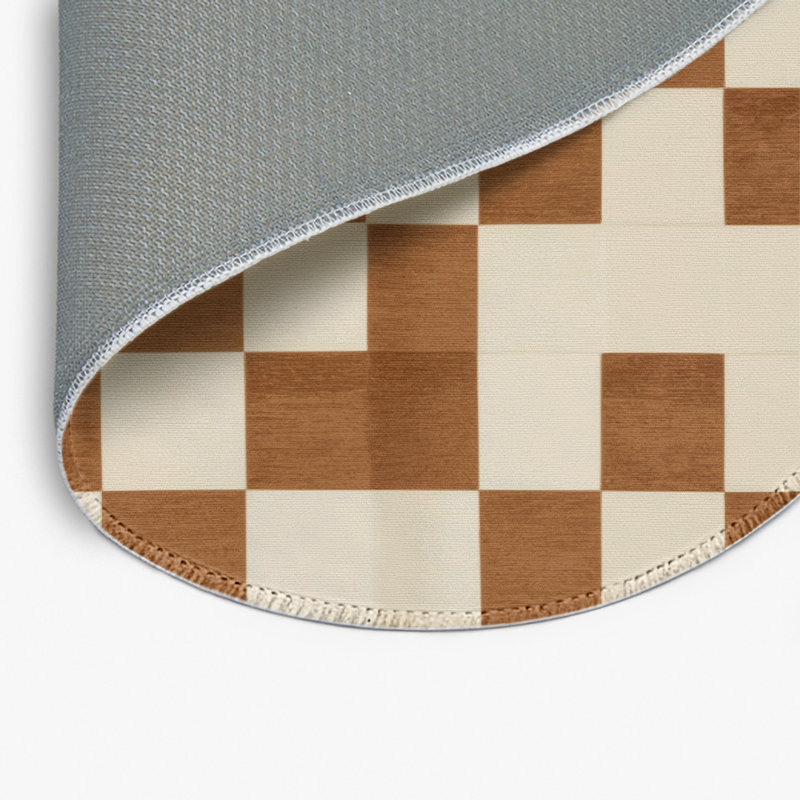 Tapis d'intérieur et d'extérieur à carreaux beige, Rond 5 pi
