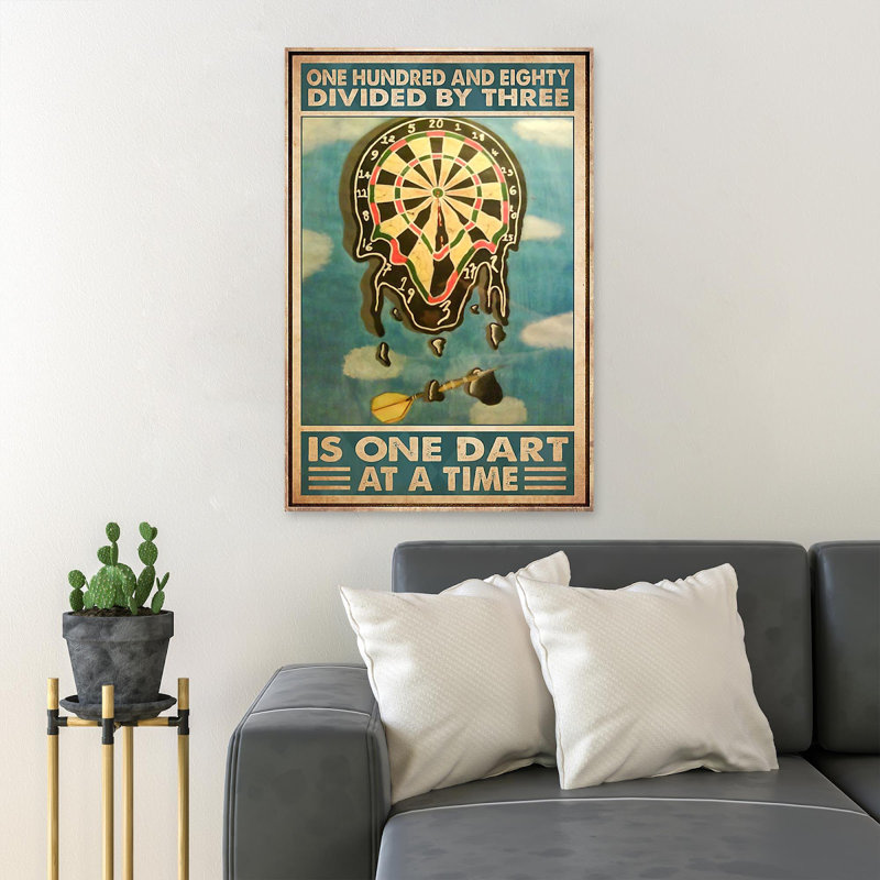 Darts Game - One Hundred And Eighty Divided By Three Is One Dart At A Time - 1 Piece Rectangle Graphic Art Print On Wrapped Canvas
