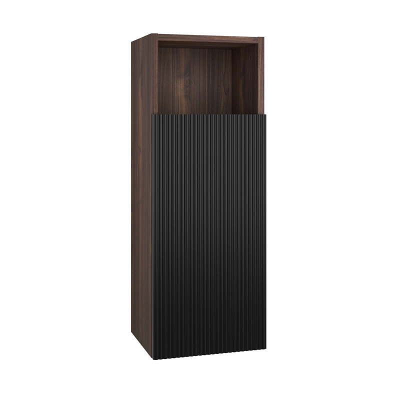 Black & Walnut Bathroom Floating Side Cabinet, Wall-Mounted Storage Cabinet For Small Space, Black/Dark Walnut