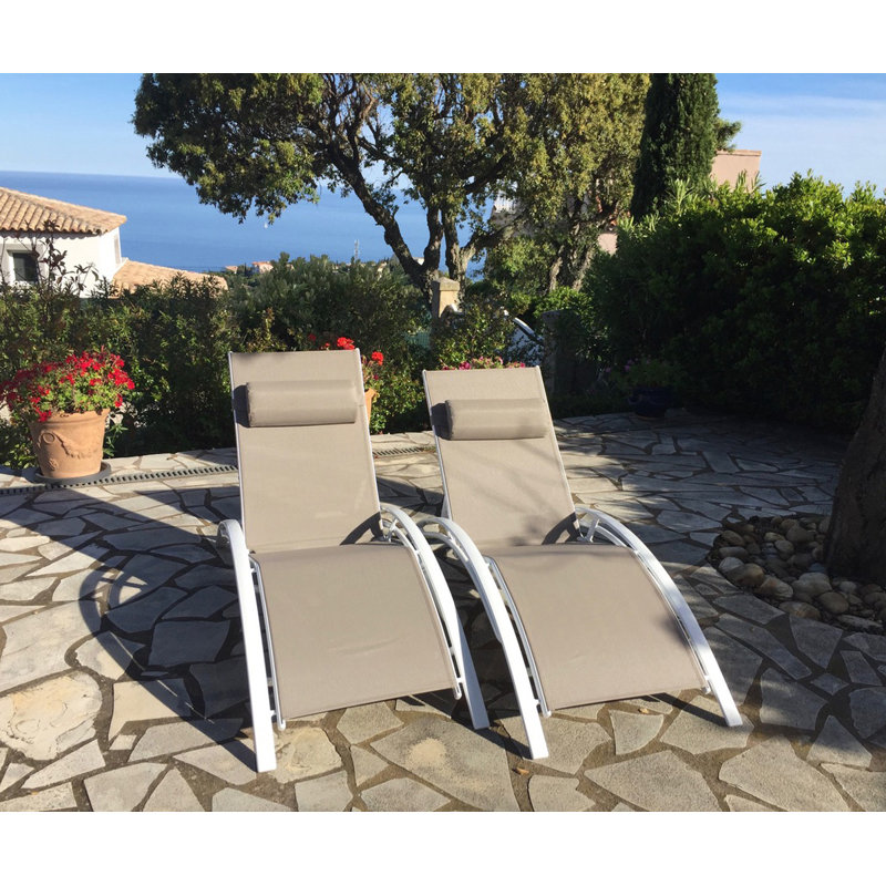  Méridienne de patio inclinable réglable en polyester enduit de PVC avec coussins, Taupe