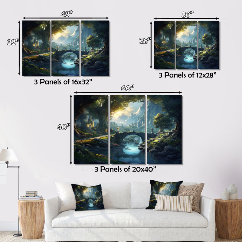 «Green Blue Calming Waterfall - Lakes & Rivers», ensemble de reproductions d'art sur toile, H 40 po x l 60 po x P 1 po
