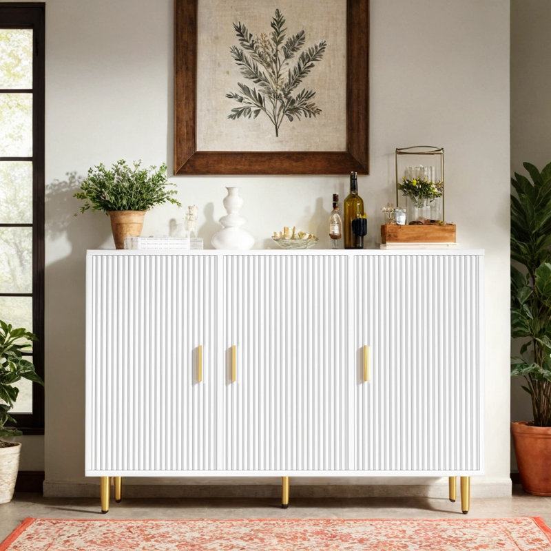 Sideboard Buffet Cabinet, Accent Coffee Bar Cabinet With 3 Doors, Entryway Cabinet For Living Room, Kitchen, Hallway, White